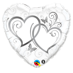 Balon foliowy biały w kształcie serca splecione serca ślub duży 91cm - 1