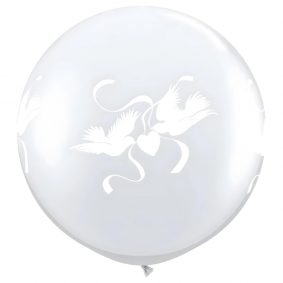 Balony lateksowe okrągłe srebrne dwa Gołębie Ślub Wesele 100cm 2szt - 1