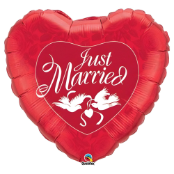 Balon foliowy w kształcie serca czerwone Just Married Gołąbki 91cm - 1