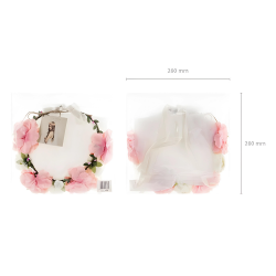 Wianek z kwiatów różowy ślubny biały welon długi 17cm - 3