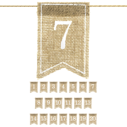 Dekoracyjne flagi z numerami do numeracji stołów jutowe 20szt