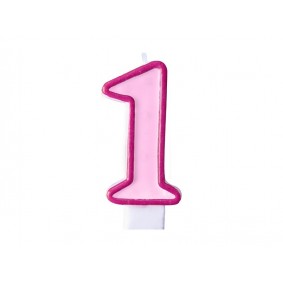 Świeczka na tort cyfra 1 jasno różowa urodzinowa - 1