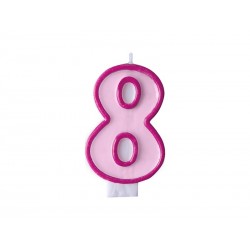 Świeczka na tort cyfra 8 jasno różowa urodzinowa