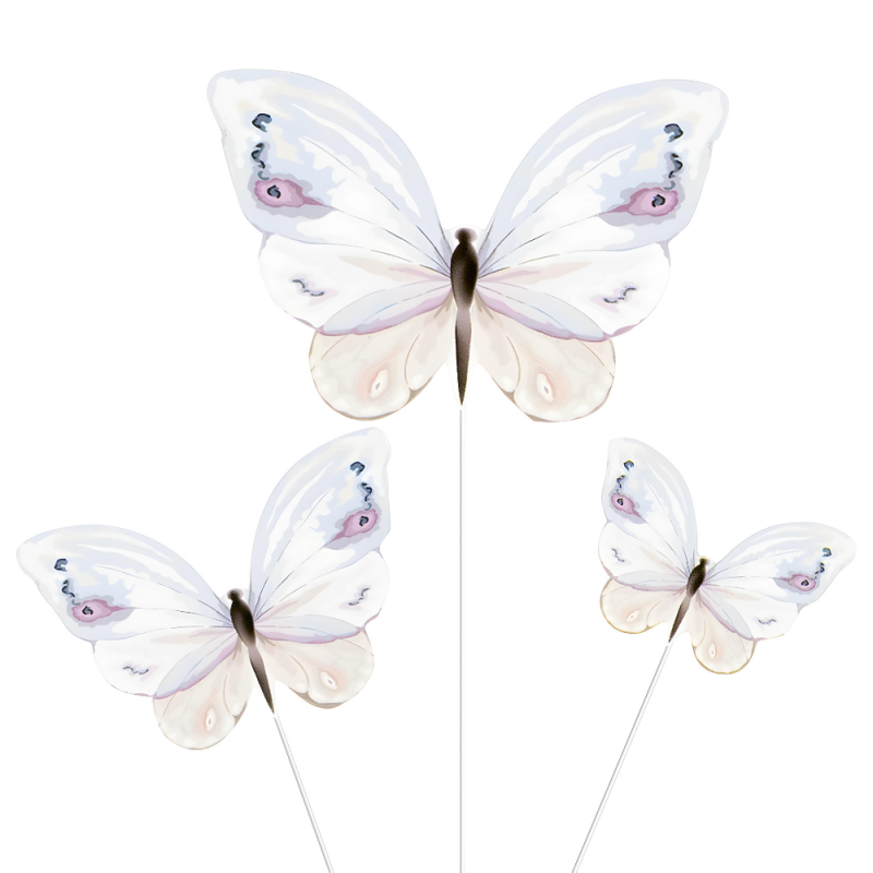 Toppery na piku do deserów Motyle Motylki białe pastelowe papierowe 9szt - 2