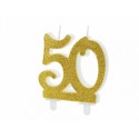 Świeczka na tort cyfra 50 złota brokat urodzinowa - 1