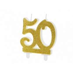 Świeczka na tort cyfra 50 złota brokat urodzinowa