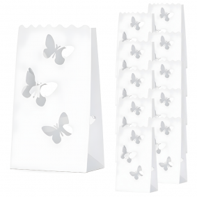 Lampiony papierowe torebka na świece białe Motylki na Wesele Ślub 10szt - 1