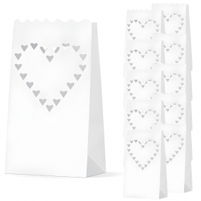 Lampiony papierowe torebka na świece białe serca na Wesele Ślub 10szt - 1