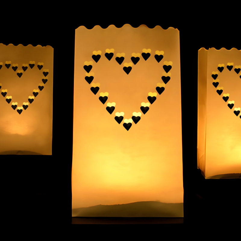 Lampiony papierowe torebka na świece białe serca na Wesele Ślub 10szt - 3