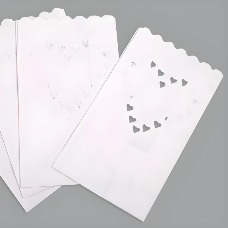 Lampiony papierowe torebka na świece białe serca na Wesele Ślub 10szt - 4