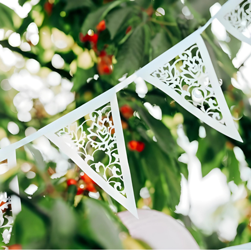 Girlanda baner chorągiewki flagi białe w ornamenty na Ślub Wesele 300cm - 3