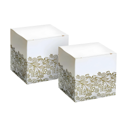 Pudełka papierowe białe złote ornamenty na prezenty desery 5cm 6szt - 3