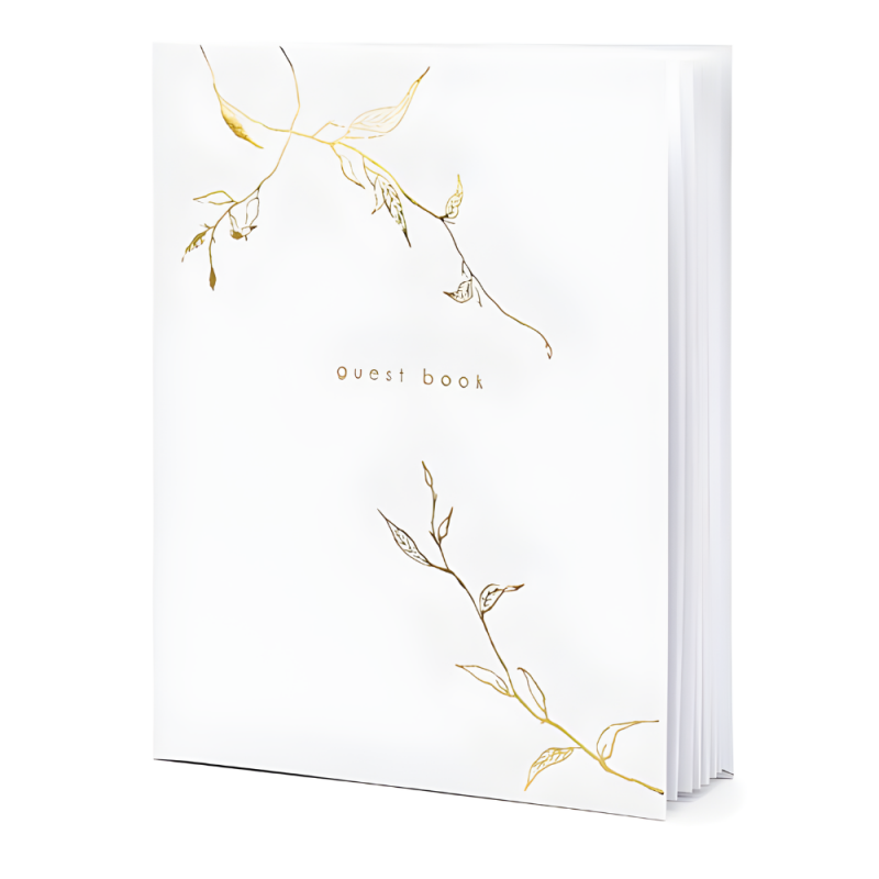 Księga Gości weselnych biała w złote metaliczne gałązki na Ślub Wesele 24cm - 1