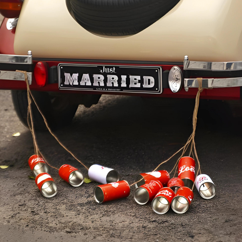 Puszki aluminiowe do samochodu weselnego czerwone białe Ślub Wesele 5szt - 2