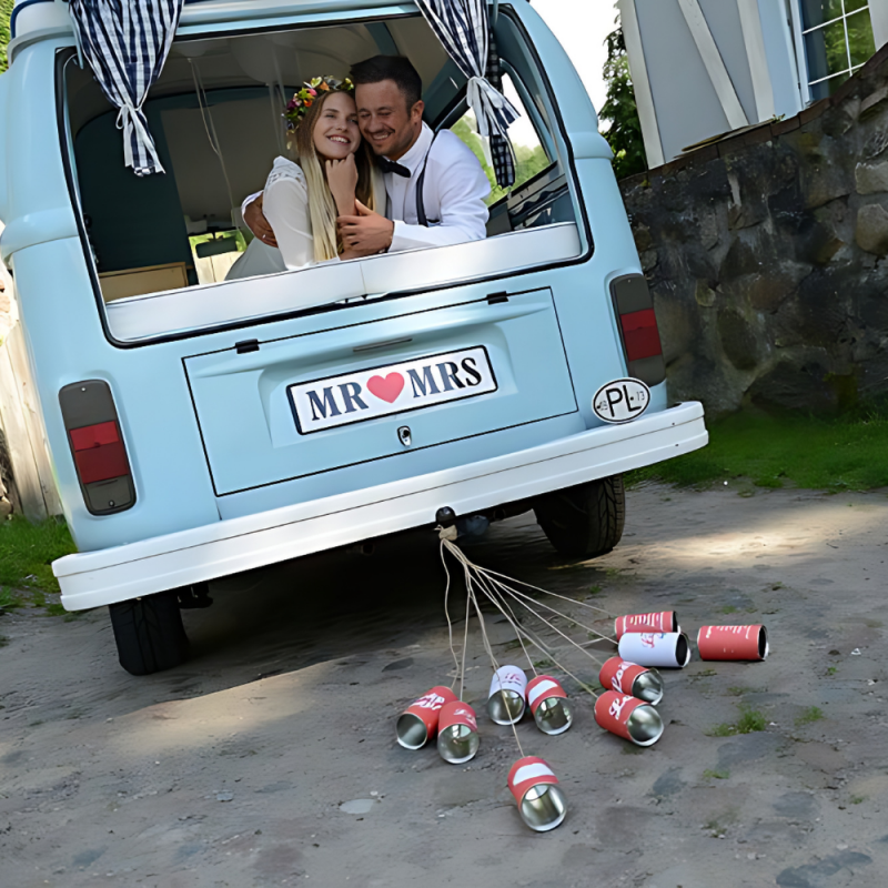 Puszki aluminiowe do samochodu weselnego czerwone białe Ślub Wesele 5szt - 3