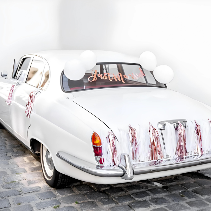 Zestaw dekoracyjny do samochodu biały różowo-złoty na Ślub Wesele - 3