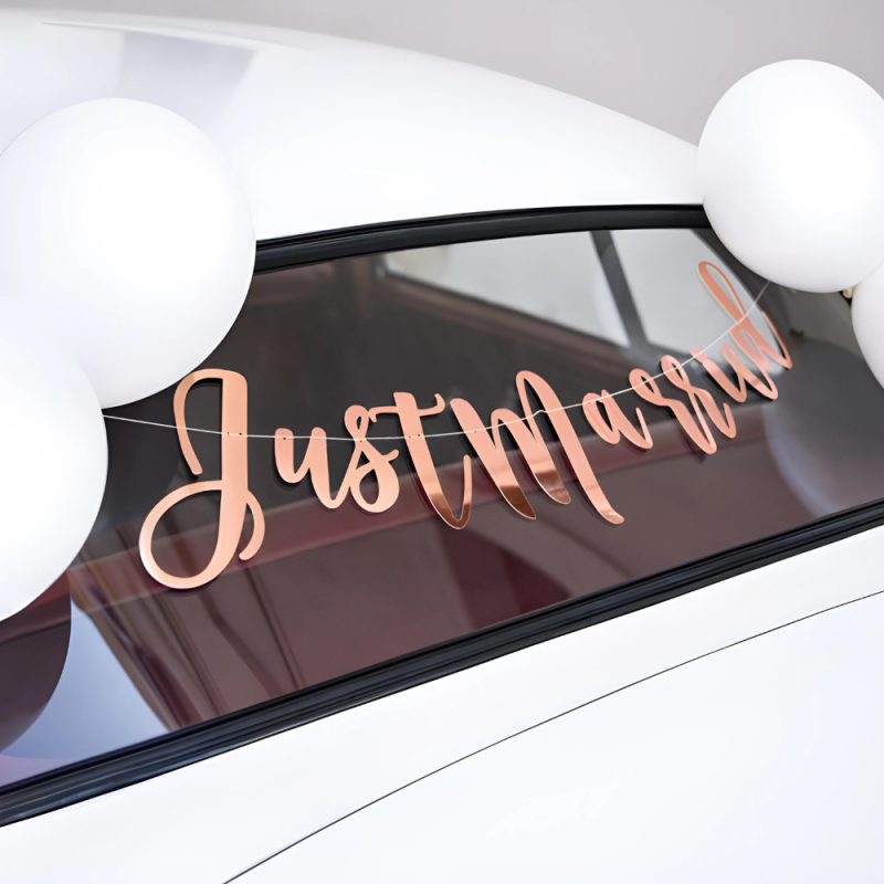 Zestaw dekoracyjny do samochodu biały różowo-złoty na Ślub Wesele - 4