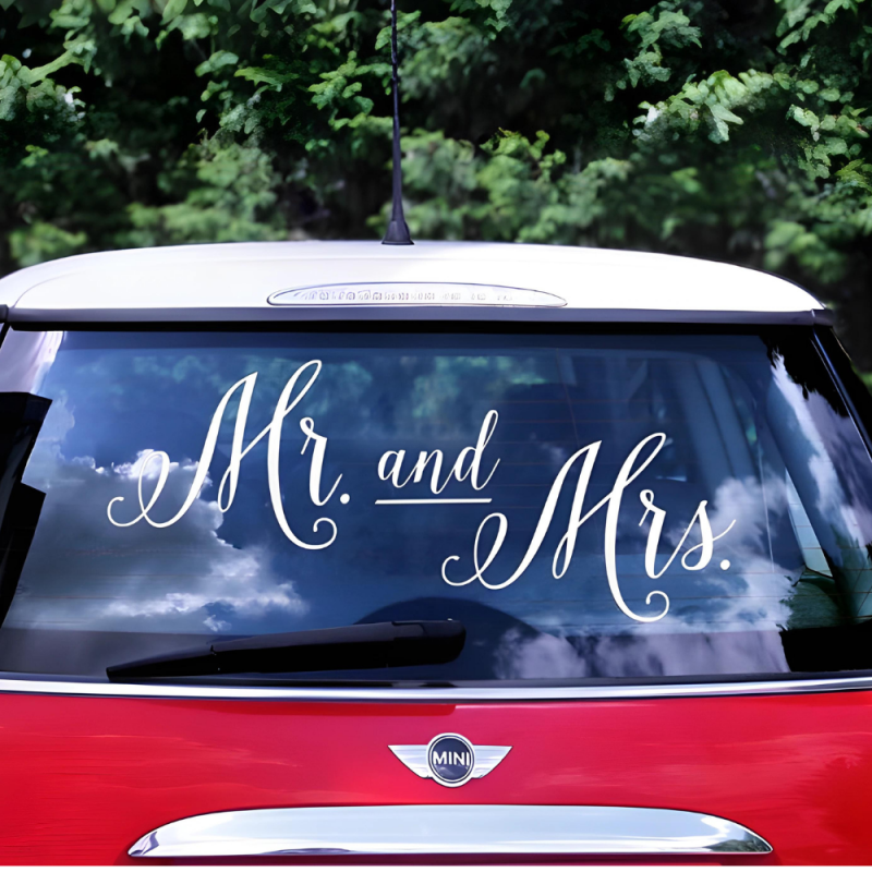 Naklejki weselne na samochód białe Mr and Mrs na Ślub Wesele 31cm - 3