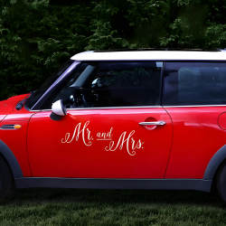 Naklejki weselne na samochód białe Mr and Mrs na Ślub Wesele 31cm - 4