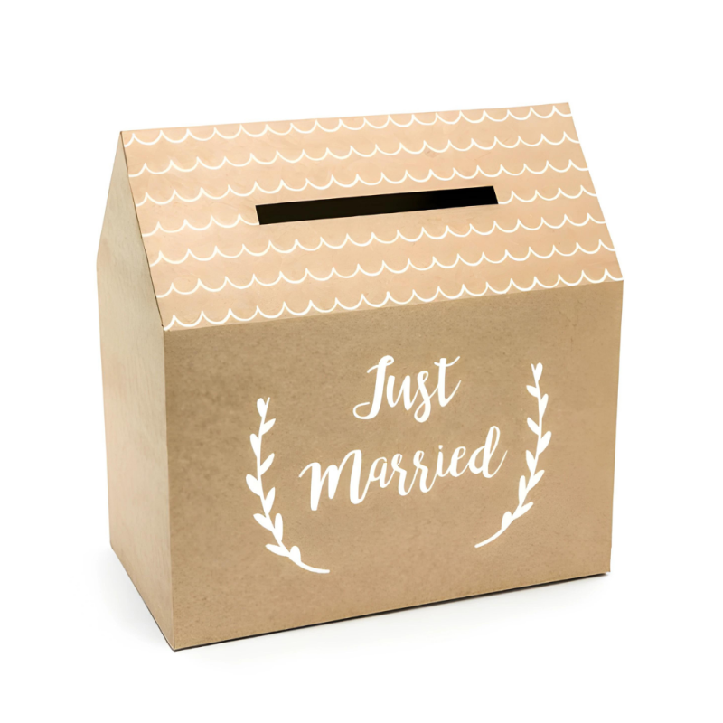 Pudełko pudełeczko na koperty domek brązowy Just Married na Ślub Wesele - 2