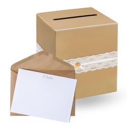 Pudełko pudełeczko na koperty kraftowe z białą koronką na Ślub Wesele 24cm - 1
