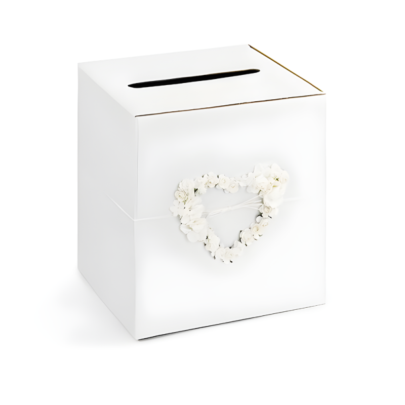 Pudełko pudełeczko na koperty białe serce z kwiatów na Ślub Wesele 24cm - 2