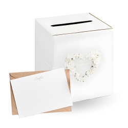 Pudełko pudełeczko na koperty białe serce z kwiatów na Ślub Wesele 24cm