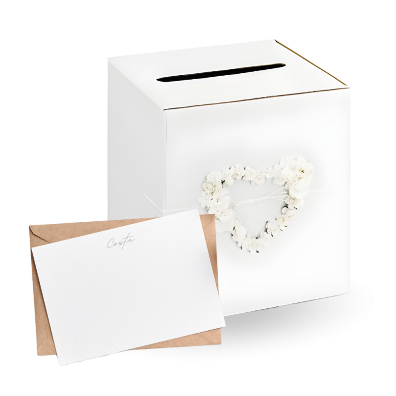 Pudełko pudełeczko na koperty białe serce z kwiatów na Ślub Wesele 24cm - 1