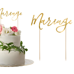 Topper na piku na tort złoty Mariage Małżeństwo na Ślub Wesele 23cm