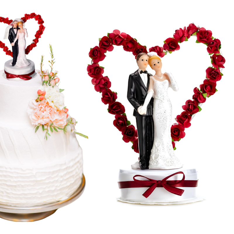 Figurka na tort Para Młoda bordowy wieniec z róż na Ślub Wesele - 1