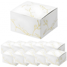 Pudełka pudełeczka na prezent papierowe białe w złote gałązki 10szt - 1
