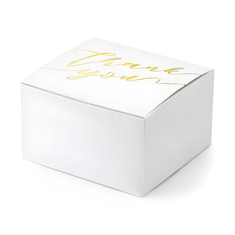 Pudełka pudełeczka na prezent papierowe białe złoty napis Thank You 10szt - 3
