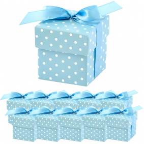 Pudełka pudełeczka na prezent niebieskie w białe kropki z kokardą 10szt - 1