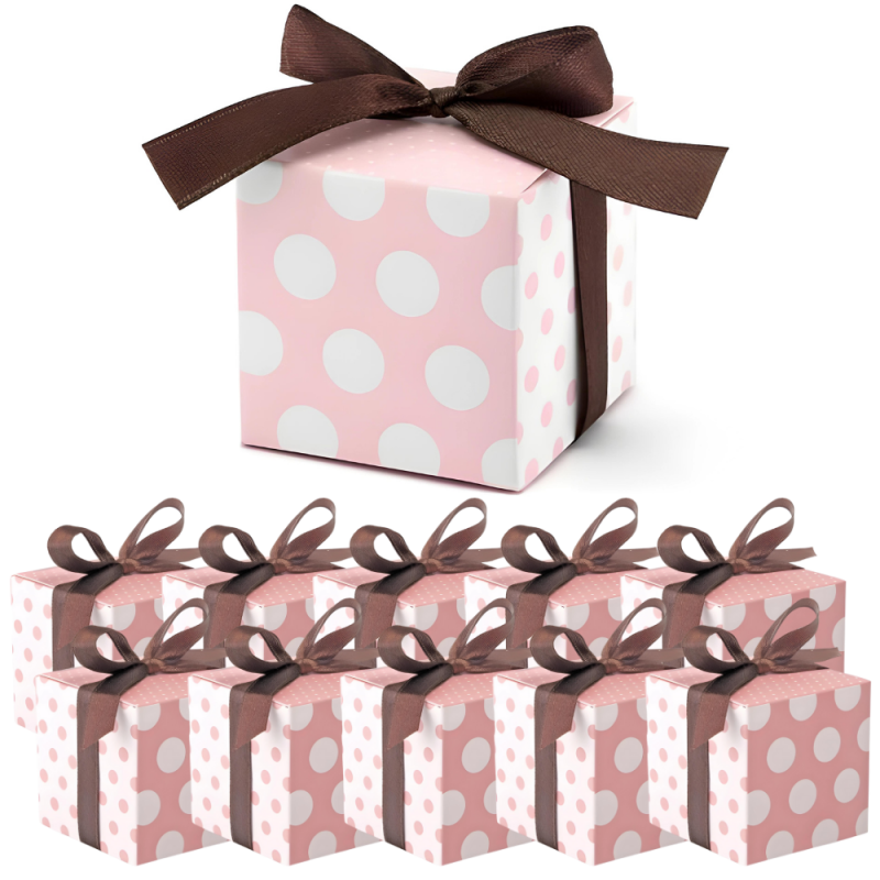 Pudełka pudełeczka na prezent dla gości różowe białe w kropki 10szt - 1