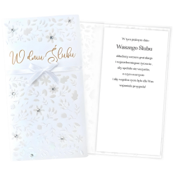 Kartka z życzeniami na Ślub Wesele W Dniu Ślubu biała z kwiatkami