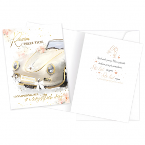 Kartka z życzeniami na Ślub Wesele Razem Przez Życie biała samochód - 1