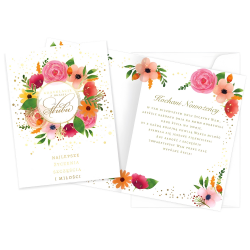 Kartka z życzeniami na Ślub Wesele biała kolorowy kwiatowy wieniec - 1