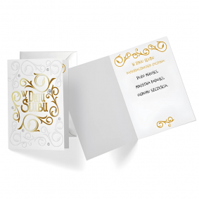 Kartka z życzeniami na Ślub Wesele W Dniu Ślubu biała złote ornamenty - 1
