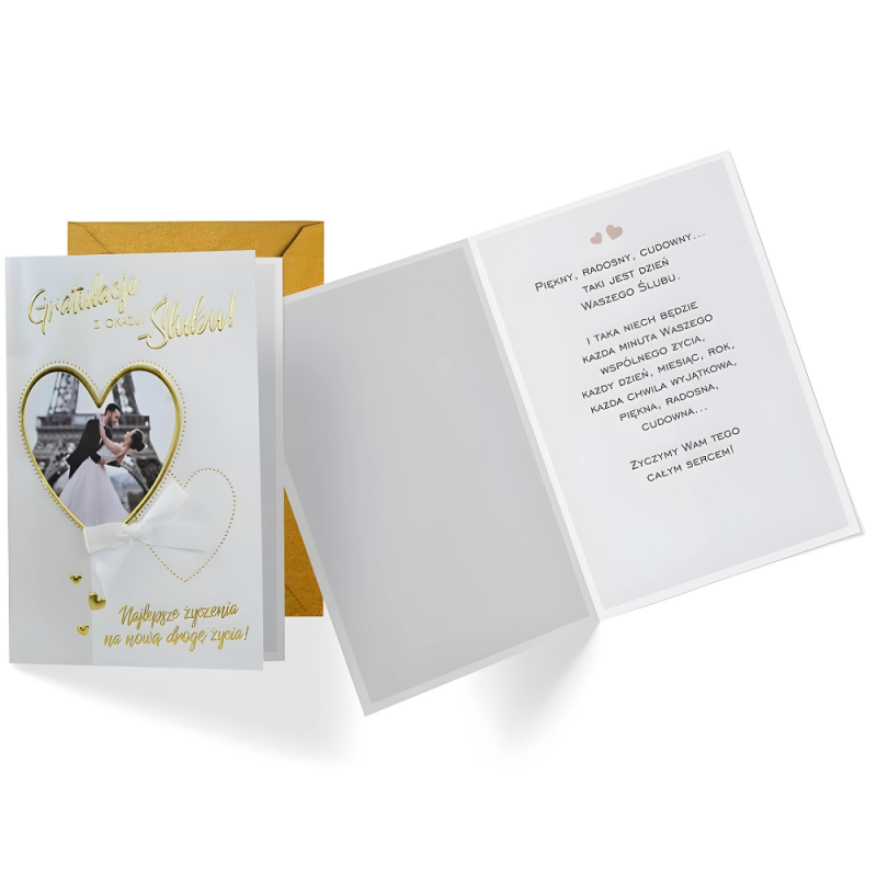 Kartka z życzeniami na Ślub Wesele biało-złota Gratulacje z Okazji Ślubu - 1