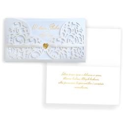 Kartka z życzeniami na Ślub Wesele biała ażurowa złoty napis W Dniu Ślubu