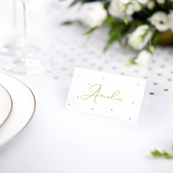 Wizytówki winietki na stół białe w złote kropki na Ślub Wesele 10szt - 4