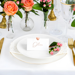 Wizytówki winietki na stół białe różowo-złote serce na Wesele Ślub 10szt - 4