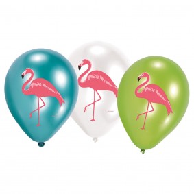 Balony lateksowe kolorowe z różowym flamingiem - 1