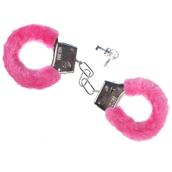 Kajdanki metalowe pluszowe zdobione grubym futerkiem różowym