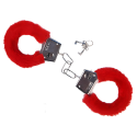Kajdanki metalowe pluszowe zdobione grubym futerkiem czerwone - 1