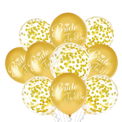 Balony lateksowe Bride to Be na Wieczór Panieński złote z konfetti 10szt - 1