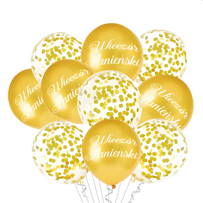 Balony lateksowe na Wieczór Panieński złote transparentne z konfetti 10szt - 1