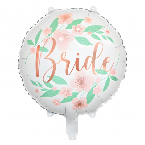 Balon foliowy okrągły biały Bride w kwiaty na Ślub Wesele Wieczór Panieński - 1