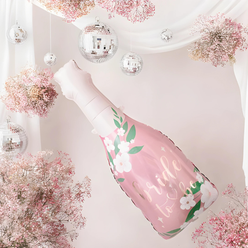 Balon foliowy butelka Bride to Be różowo-biała z kwiatami 100cm - 3