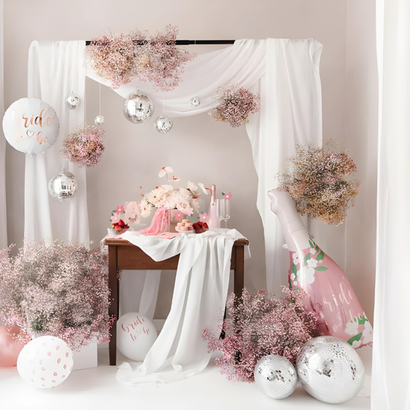 Balon foliowy butelka Bride to Be różowo-biała z kwiatami 100cm - 4